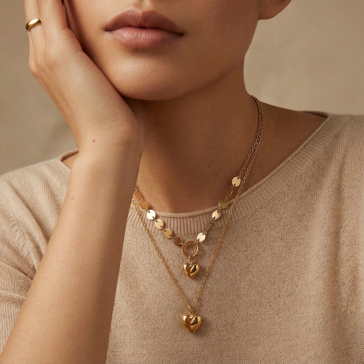 Golden Hearts Layered Necklace Set