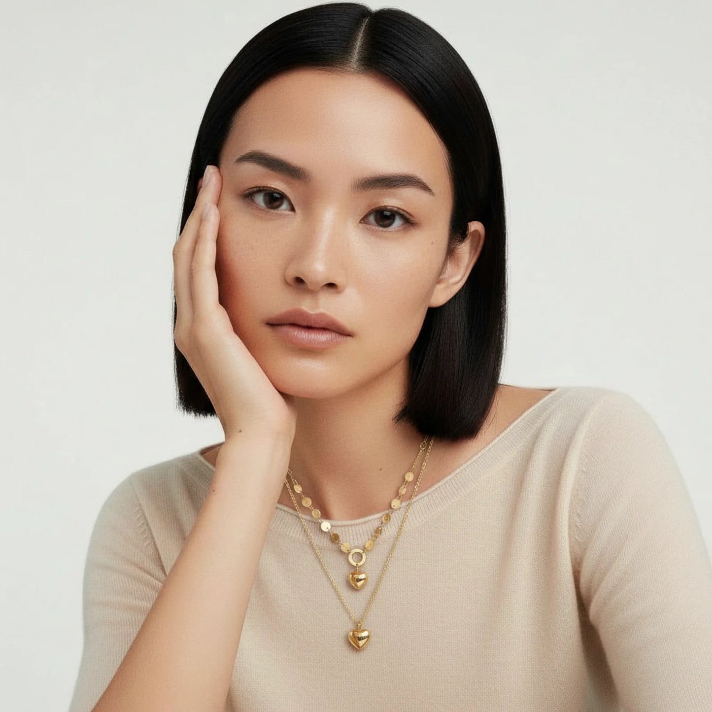 Golden Hearts Layered Necklace Set