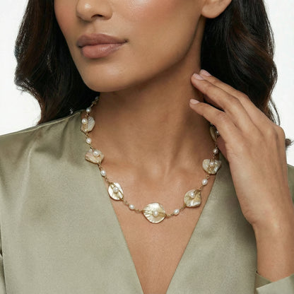 Golden Leaf Pearl Necklace