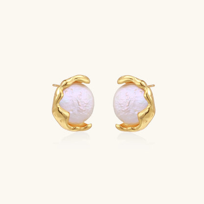 Gold vermeil studs with lustrous pink freshwater pearls in organic crescent settings