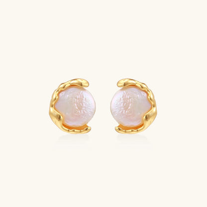 Gold vermeil studs with lustrous pink freshwater pearls in organic crescent settings