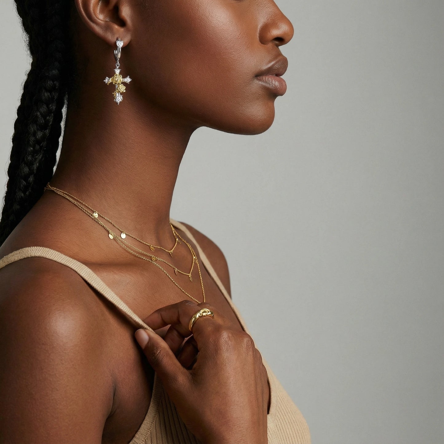 Sacred Rose Cross Earrings